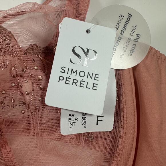 Simone Perele Bra 36F Peach Delice Sheer Plunge Underwire #12X319 Sexy Romantic - Picture 11 of 12